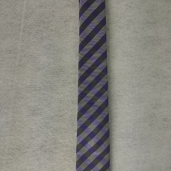 JF J. Ferrar Men's Purple, Gray, Dark Gray Striped 100% Polyester Men’ Neck Tie - Picture 4 of 12